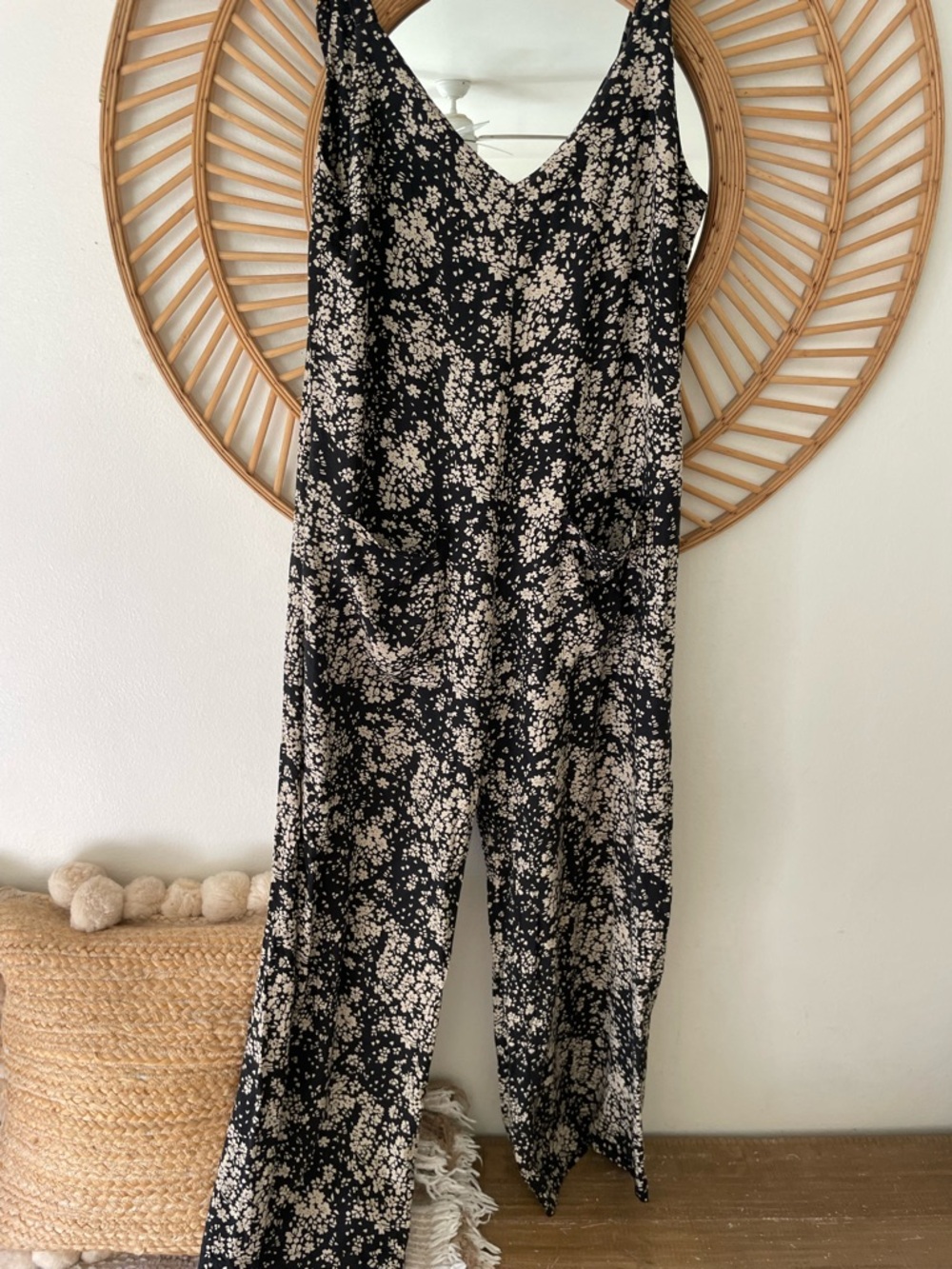 Black Floral V-Neck Wide-Leg Jumpsuit